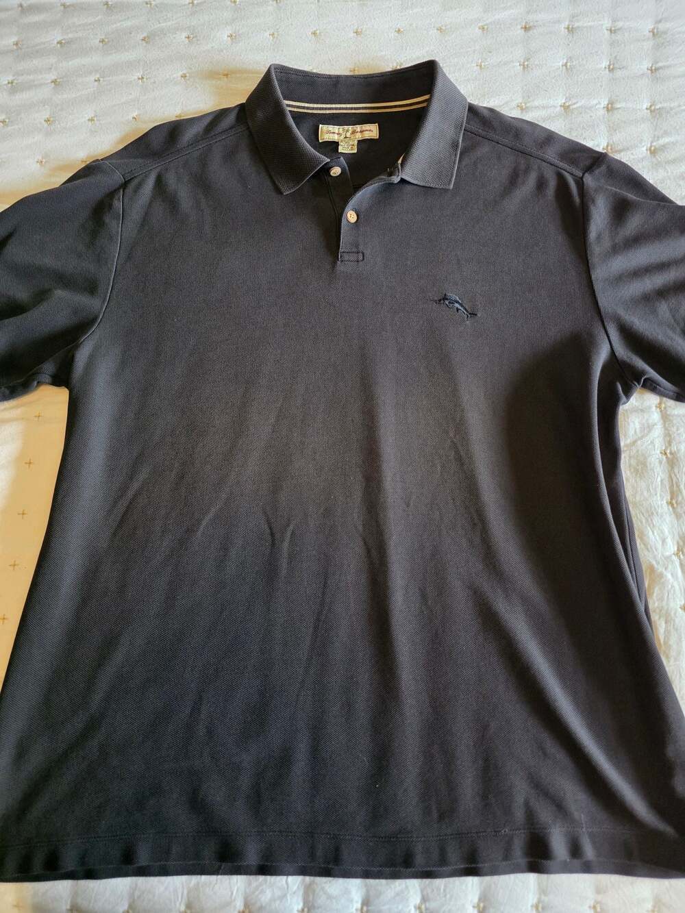 Tommy Bahama Mens Short Sleeve Polo Shirt with Marlin Logo, Black, Size XL
